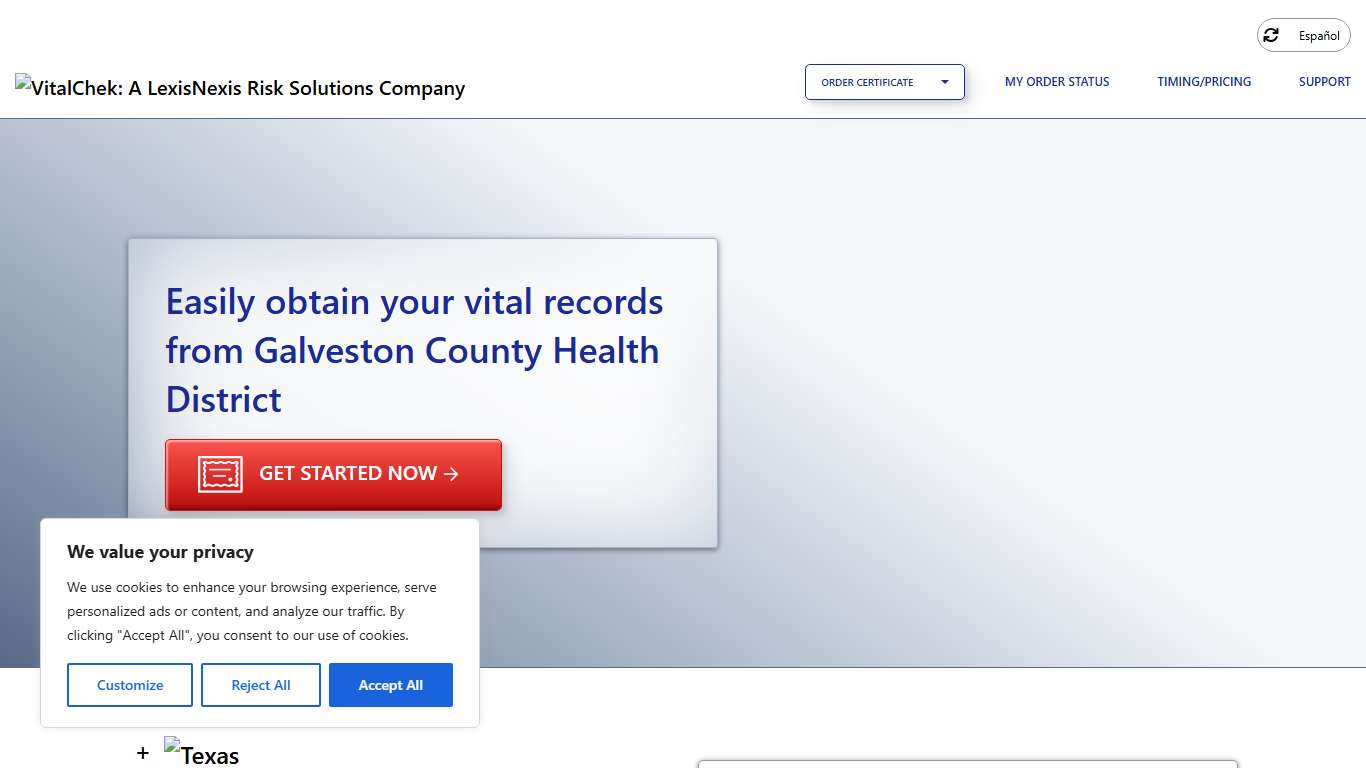 Galveston County Health District (TX) | Order Certificates - VitalChek